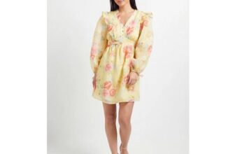 Dorothy Perkins Petite Printed Frill Detail Blouson Sleeve Mini Dress