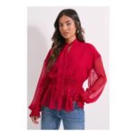 Dorothy Perkins Petite Tie Neck Shirred Waist Boho Blouse