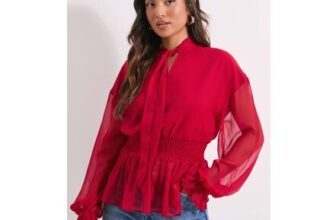 Dorothy Perkins Petite Tie Neck Shirred Waist Boho Blouse