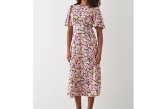 Dorothy Perkins Pink Floral Flutter Sleeve Shirred Waist Midi Dress
