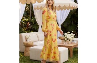 Dorothy Perkins Yellow Floral Printed Wrap Detail Blouson Sleeve Maxi Dress