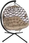 Double Hanging egg Chair with Stand – 2 Person W/Plush Cushions, Weather-Resistant Fabric, Indoor Outdoor Foldable Swing Chair for Patio, Balcony, Yard & Living Room (Cross Weave Sand)