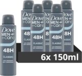 Dove MenCare Classic Anti-Perspirant Aerosol Deodorant Spray with ¼ moisturising cream for 48 hour protection against sweat and odour 6x 150 ml