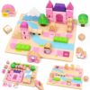 Dream Castle Blocks 39 PCS Girls Toy Age 3-5 – Wooden Princess Castle Building Set – Unicorn Puzzle Board Gift for 3 4 5 Year Old Girls