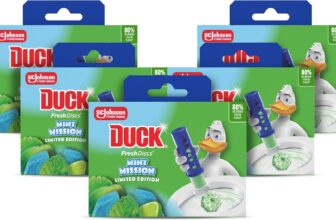 Duck Fresh Discs Toilet Cleaner Starter Kit, Fights Stains That Harbour Germs, Prevents Limescale Build Up, Mint Mission, Pack of 5 (Each Kit Contains 1 Holder 1 Refill Tube)