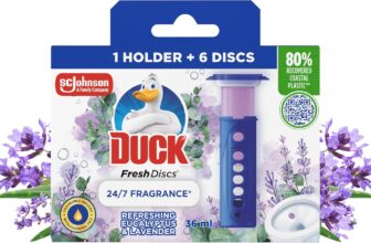 Duck Fresh Discs Toilet Cleaner Starter Kit, Fights Stains That Harbour Germs, Prevents Limescale Build Up, Virtual Violet, Pack of 5 (Each Kit contains 1 Holder 1 Refill Tube)