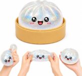 Dumplings Stress Balls, Glitter Mystery Dumpling Toy with Steamer Box, Cute Bao Squishy Fidget Toys, Fidget Sensory Squeeze Ball for Anxiety Gifts for Kids Adultswhite