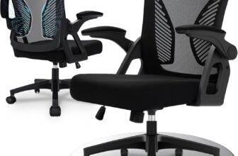 Durrafy Ergonomic Office Chair, Desk Chair with 90 Flip-up Armrests, Lumbar Support & Height Adjustable, Breathable Swivel Computer Chair with Tilt Function, Mid-Back Mesh Chair For Home/Office
