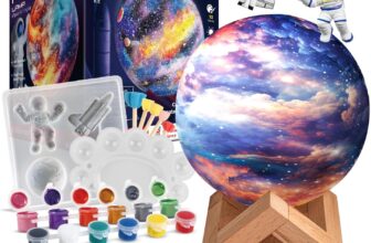 EDUMAN Arts and Crafts Kit for Kids, Paint Your Own Moon Lamp Kit, DIY 3D Moon Night Light with Space Figurines & Wooden Stand,Space Toys Easter Gift for Girls Boys Ages 6-12
