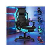 ELFORDSON Gaming Chair, Video Game Chairs, Ergonomic Computer Desk Office Chairs Racing Style, Adjustable Height & Tilt, 360 Swivel, Breathable Mesh & PU Leather, Home Office Esports, Cyan