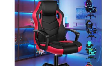 ELFORDSON Gaming Chair, Video Game Chairs, Ergonomic Computer Desk Office Chairs Racing Style, Adjustable Height & Tilt, 360 Swivel, Breathable Mesh & PU Leather, Home Office Esports, Red