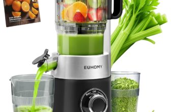 EUHOMY Cold Press Juicer Machines, 135mm&1.8L Chute for whole Fruits and Vegetables, Self Feeding Slow Masticating Juicer with Auto-cutting Auger, Easy Clean, Triple Filter