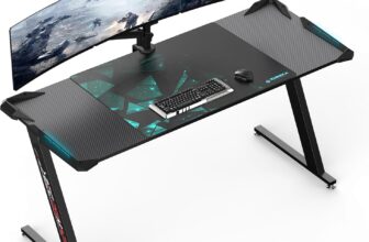 EUREKA ERGONOMIC Gaming Desk with Led Lights 15664cm Large RGB Ergonomic Gaming Computer Desk for Home Office Work Study Writing with Mouse Pad, Easy to Assemble, Carbon Fiber Black