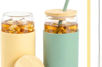 EVERGOODS 2-Set Reusable Can-Shaped Glass Cups with Bamboo Lids & Glass Straws Beige & Pink Borosilicate Tumblers for Smoothies, Juice, Beer, Soda, Tea (Beige Green)