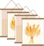 EVERGOODS 4 Pack Magnetic Poster Frame 31cm Wooden Hanging Frame with Rope, Wood Canvas Art Print Frame for Posters, Photos, Artwork, Home Dorm Wall Decor