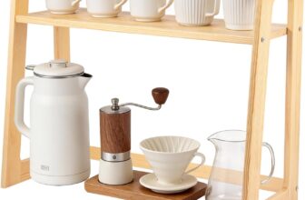EVERGOODS Bamboo Coffee Station Organizer, 2-Tier Kitchen Counter Shelf, Wooden Countertop Storage Rack for Coffee Bar Accessories, Syrup Bottles, Mugs & Kitchen Essentials