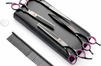 EVERGOODS Heavy Duty Stainless Steel Titanium Coated Pet 6 in 1 Grooming Scissors Set Thinning Straight Curved Shears with Combs Trimming Kit for Long & Short Hair Coat Fur for All Dog and Cat