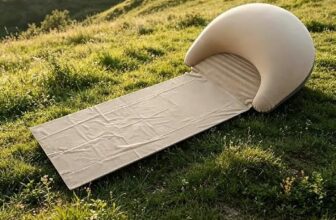 EVERGOODS Inflatable Beach Mat Lounge Chair with Pillow Portable Flocking Sunbathing Pad for Beach, Camping, Garden, Travel and Outdoor Relaxation, Khaki