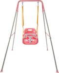 EVERGOODS Toddler Swing Heavy-Duty Kid Swing with Safety Harness, 158CM Folding Swing Set, Outdoor Garden or Home Play Equipment, Children Indoor Swings for 3-in-1 Toddler Swing Set (Pink)