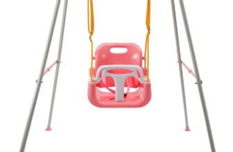 EVERGOODS Toddler Swing Heavy-Duty Kid Swing with Safety Harness, 158CM Folding Swing Set, Outdoor Garden or Home Play Equipment, Children Indoor Swings for 3-in-1 Toddler Swing Set (Pink)