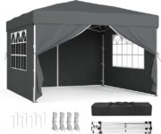 EXCLUSIVESongmics 3m x 3m Pop Up Gazebo with Sides & Carry Bag (Dark Grey / Beige) W/Code