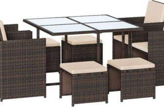 EXCLUSIVESongmics 9 Piece PE Rattan Outdoor Furniture Set (Brown / Black) W/Code