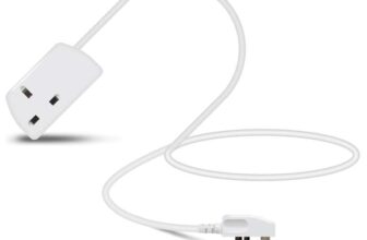 Eagle Single Gang Mains Power 13A Extension Socket to 13A UK Plug Lead Cable, British Standards BS1363 1m White