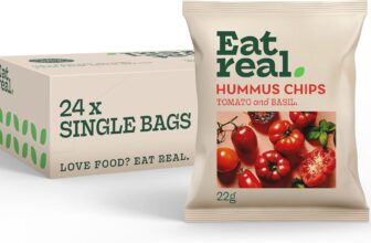 Eat Real, Hummus Chips, Tomato and Basil, 24 X 22g, Gluten-Free Crisps Multipack, Vegan-Friendly, Healthy Snacks, Plant-Based