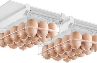 Egg Storage Drawer Double Layer Pull-Out Fridge Organizer with Handle, Transparent Under-Shelf Drawer for Eggs, Fruits, Vegetables, Meat, Space-Saving Refrigerator Storage