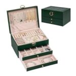 Elegant Jewellery Box with 3 Layers, PU Leather Storage Case,