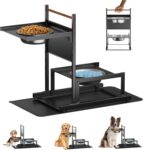 Elevated Dog Bowl Stand with 2 Stainless Steel Dog Food Water Bowl, 6 Heights Adjustable Raised Dog Bowls Holder with Non-Slip Mats Metal Feeding Station Rack for Large Small Medium Dogs