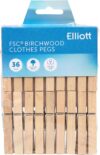 Elliott 36 FSC Strong Grip Hardwood coil spring clothes Pegs for washing lines, clothes horse and Arts & crafts use, free from plastic and 100% recyclable, for all laundry types