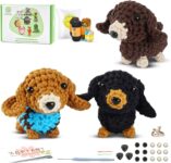 ElysiumEq Crochet Kits for Beginners Adults, Beginners Crochet Kit, Crochet Gifts, Crochet Starter Kit, amigurumi Crochet Kit, 3 PCS Sausage Dog Crochet Set with Step-by-Step Video Tutorials