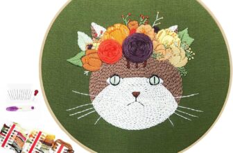 Embhlitfe Cat Embroidery Kit, Punch Needle Kits for Adults Beginners with Adorable Kitten Patterns, Includes Bamboo Hoop, Threads, Needles, and Guide (Style 2)