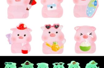 Embhlitfe Mini Resin Animals Glow in the Dark Rabbit, 6PCS Mini Resin Rabbit Figurines for Fairy Garden, Dollhouse, Home Ornaments, Car Dash Decor, DIY Crafts, Cake Topper, Party Favors (Pig)