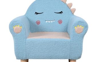 Embroidered Animal Chair, Wooden Base, 2-in-1 Kids Sofa (Lake Blue)