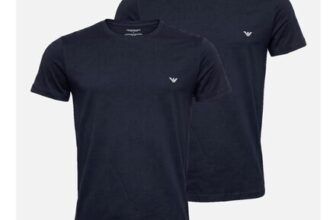Emporio Armani Mens Two Pack round Neck T-Shirts Navy Blue/Navy Blue White Logo