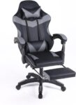 Ergonomic Recliner Office Chair with Footrest, Adjustable Backrest & Headrest, PU Leather Executive Desk Chair with Lumbar Support, Swivel Gaming Chair for Home Office (Grey)