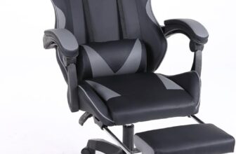 Ergonomic Recliner Office Chair with Footrest, Adjustable Backrest & Headrest, PU Leather Executive Desk Chair with Lumbar Support, Swivel Gaming Chair for Home Office (Grey)