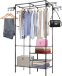 FERNVALEMetal Clothes Rail, 174H x 86D x 44W cm – Heavy Duty Portable Garment Rack with Shoe Shelf Freestanding Wardrobe for Bedroom/Hallway Industrial Clothes Hanging Rail (Black)