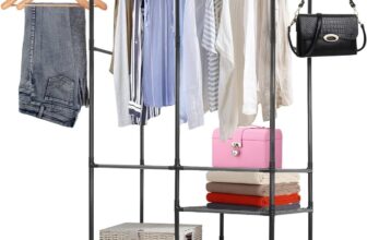 FERNVALEMetal Clothes Rail, 174H x 86D x 44W cm – Heavy Duty Portable Garment Rack with Shoe Shelf Freestanding Wardrobe for Bedroom/Hallway Industrial Clothes Hanging Rail (Black)