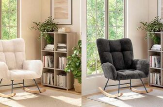 FLEXISPOT Rocking Chair & Recliner with High Backrest & Armrests ( Teddy Fabric / White or Black / Wooden Skids / Prime ) FLEXISPOTUK
