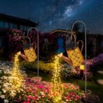 FLSEPAMB Watering Can Solar Lights Garden (2 Pack), IP65 Watering Can with Cascading Lights, Warm Watering Garden Light Decor with Bracket for Pathway, Yard, Patio, Backyard, Bronze