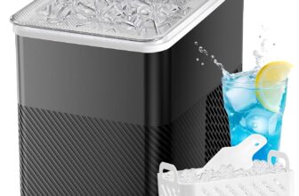 FOHERE Ice Maker Machine Countertop, 14KG Ice Cube Maker with Self-Cleaning Function, 9 Cubes in 5 Mins, 2 Bullet Ice Sizes, Portable Ice Machine with Ice Scoop & Basket (Black)