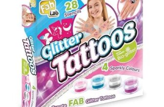 FabLab Glitter Tattoos Kit: 28 Stencils, 4 Bio-Glitter Colors