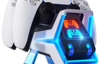 Fenolical PS5 Controller Charger Station, PS5 Charging Station with Fast Charging AC UK Adapter 5V/3A, Electronic Dog Style Dual Playstation 5 Controller Charger Station Accessories with LED Indicator