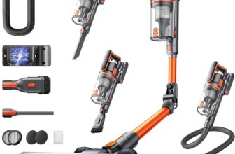 Fieety Cordless Vacuum Cleaner, 600W 50KPA Stick Vacuum with Touch Screen Auto-mode, 65 Mins Lightweight Home Vacuum with 180 Foldable Wand &1M Hose, Wall-Charging, Aroma, for Hard Floor Carpet Hair
