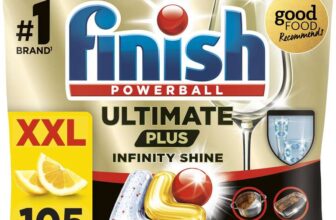 Finish Dishwasher Tablet, Ultimate Plus Infinity Shine, 105 Tabs, Lemon Sparkle,