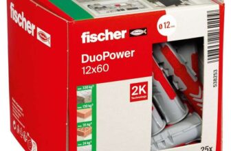 Fischer DuoPower 12 x 60, Powerful Universal Plug, Intelligent 2-Component Technology, 25 Plugs Without Screws