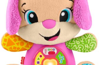 Fisher-Price Baby Learning Toy Laugh & Learn Smart Stages Sis Pink Musical Plush with Smart Stages for Infants Ages 6 Months, Multilanguage Version: Dutch, English, French, German, Italian, JFD31